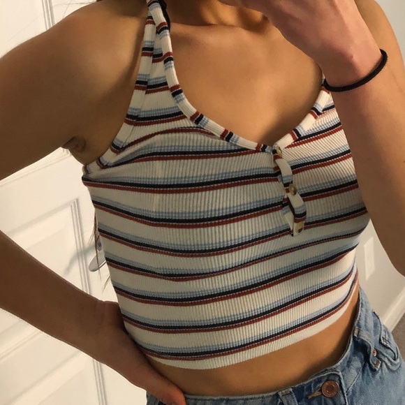 Striped Ribbed Halter Crop Top - Picture 3 of 3